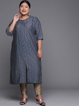 Extra love by Libas - Plus Size Women Blue Printed Chanderi Silk Kurtas for Women