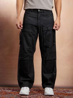 Campus Sutra - Men'S Charcoal Black Baggy Utility Cargo Jeans