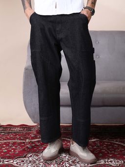 Campus Sutra - Men'S Dark Blue Patched Straight Denim Jeans