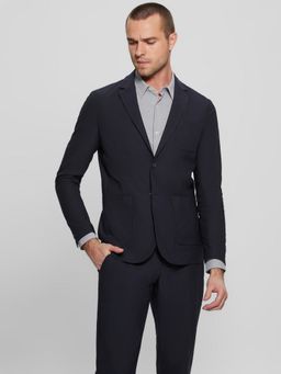 Guess - Navy Blue Polyester Solid Single Breasted Blazer