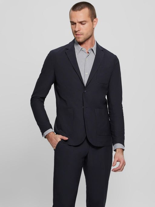 Guess Navy Blue Polyester Solid Single Breasted Blazer