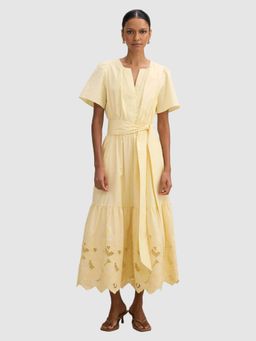 Forever New - Charlotte Petite Yellow Embroidered Midi Dress with Belt