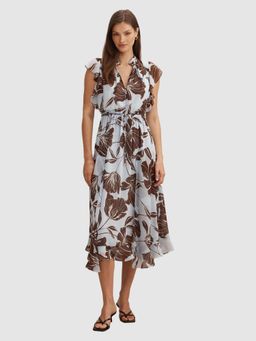 Forever New - Maxwell Blue Flutter Sleeve Midi Dress with Belt