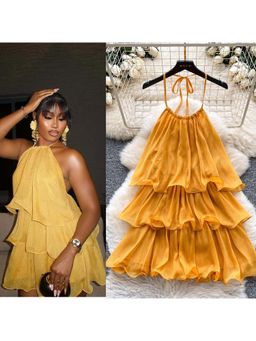 MISS MOSA BY AKANKSHA - Adela Halterneck Ruffle Mini Dress Yellow