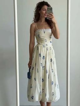 MISS MOSA BY AKANKSHA - Alicia Floral Balloon Midi Dress White