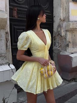 MISS MOSA BY AKANKSHA - Cameo Eyelet Mini Dress Yellow