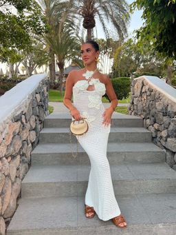 MISS MOSA BY AKANKSHA - Celeste Floral Embroidered Crochet Maxi Dress White