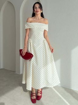 MISS MOSA BY AKANKSHA - Giulia Drop Waist Polka Midi Dress White