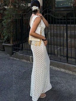 MISS MOSA BY AKANKSHA - Ilaria Crochet Holiday Maxi Dress White