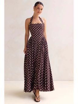 MISS MOSA BY AKANKSHA - Inaya Drop Waist Polka Maxi Dress Brown