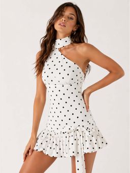 MISS MOSA BY AKANKSHA - Iris Balloon Polka Mini Dress with Belt White