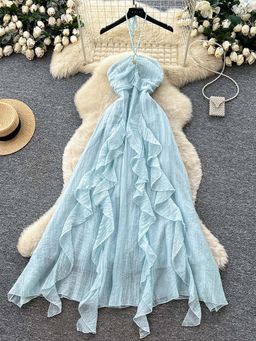 MISS MOSA BY AKANKSHA - Maelle Ruffle Maxi Dress Sky Blue