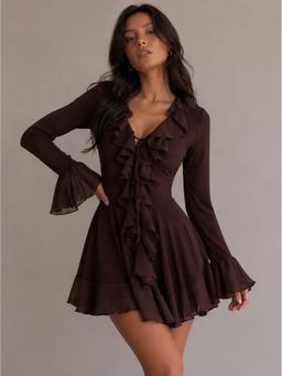 MISS MOSA BY AKANKSHA - Michelle Ruffle Mini Dress Brown
