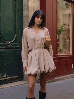 MISS MOSA BY AKANKSHA - Manon Belted Shirt Mini Dress with Belt Beige