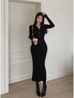 MISS MOSA BY AKANKSHA - Nadine Midi Knitted Dress Black