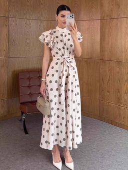 MISS MOSA BY AKANKSHA - Noemie Ruffle Polka Maxi Dress Cream