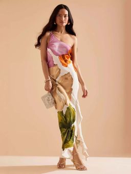 MISS MOSA BY AKANKSHA - Patrice White Printed Ruffle Maxi Dress
