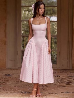 MISS MOSA BY AKANKSHA - Pricillia Drop Waist Midi Dress Pink