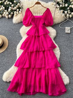 MISS MOSA BY AKANKSHA - Sofia Ruffle Layer Midi Dress Pink