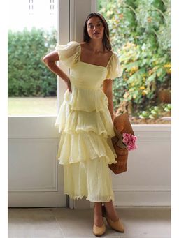 MISS MOSA BY AKANKSHA - Sofia Ruffle Layer Midi Dress Yellow