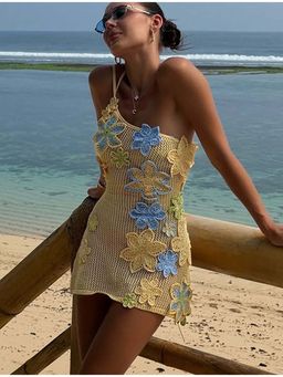 MISS MOSA BY AKANKSHA - Valencia Crochet Holiday Mini Dress Yellow