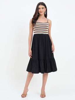 Madame - Black Rayon Linen Blend Dress