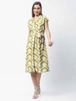 Madame - Green Cotton Printed Shirt Dress