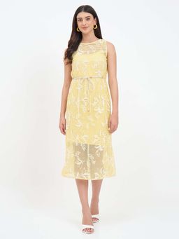 Madame - Yellow Floral Embroidered Crochet Dress