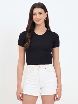 Madame - Black Knitted Crop T-Shirt