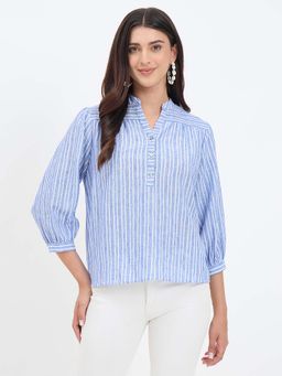 Madame - Blue Striped Mandarin Top