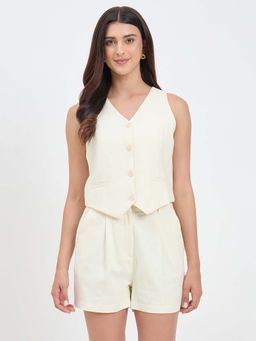 Madame - Butter Yellow Rayon Linen Blend Co-Ord Set