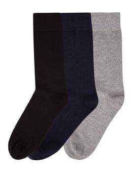 NEXT2SKIN - Mens Cotton Socks Crew Length Socks - Pack of 3 (Black:Navy:Melange Grey)