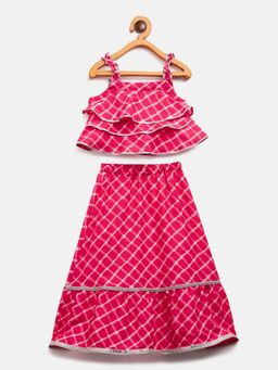 Stylo Bug - Girls Checks Printed Square Neck Lehenga & Choli Pink (Set of 2)