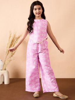 Stylo Bug - Girls All Over Print Round Neck Top & Pant Lavender (Set of 2)