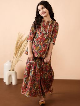 Stylo Bug - Girls All Over Print Round Neck Kurta & Sharara Multi (Set of 2)