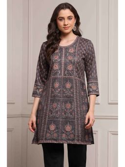 Biba - Women Brown Blended Printed Kurti