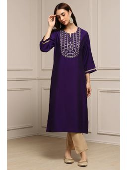Biba - Women Purple Viscose Blend Straight Kurta