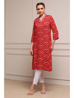 Biba - Women Red Viscose Rayon Straight Kurta