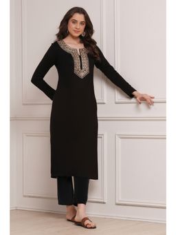 Biba - Women Black Acrylic Straight Dyed Kurta