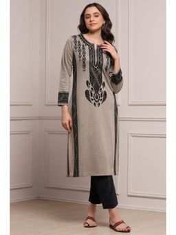 Biba - Women Beige Polyester Straight Yarndyed Kurta