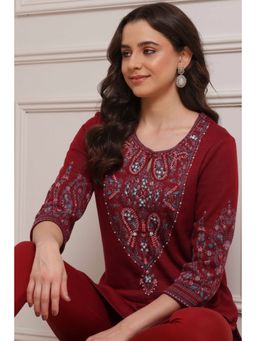 Biba - Women Maroon Cotton Blend Yarndyed Kurti