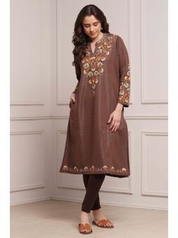 Biba - Women Brown Polyester Straight Yarndyed Kurta