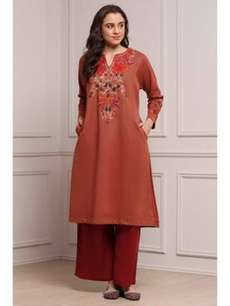 Biba - Women Rust Polyester Yarndyed Straight Kurta