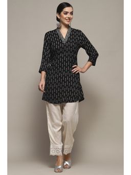 Biba - Women Black Viscose Rayon Printed Short Kurti
