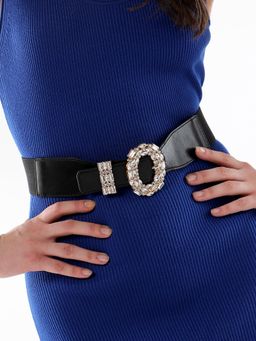 Haute Sauce - Womens The Oval Bijou Elastic Belt - Raven Black