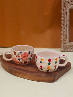 WEAVING HOMES - White Bloom & Tulip Floral Mugs (Pack of 2)