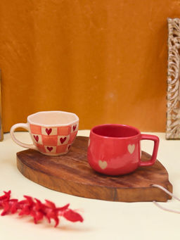 WEAVING HOMES - Multi-Color Heart-Throb & Chequered Heart Mugs (Pack of 2)