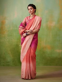 Dressfolk - Ombré Linen Saree with zari detailing without blouse