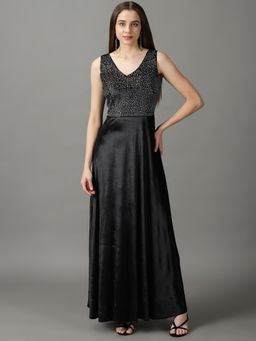 SHOWOFF - Womens Fit & Flare Black Embellished Maxi Dress