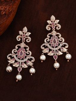 Estele - Rose Gold Plated CZ Swirling Symphony Earrings With Pearl and Crystals For Women